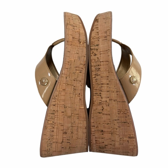 Sam Edelman Romy Faux Patent Platform Cork Wedge Thong Sandals Tan Size 8M - Picture 10 of 15